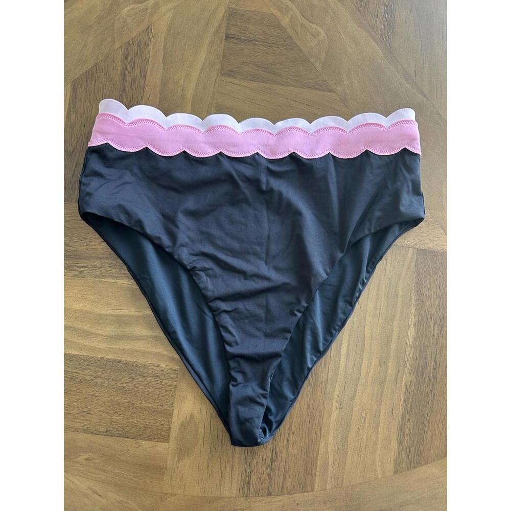 Beach Riot Black and Pink Scallop Bikini Bottom